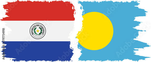 Palau and Paraguay grunge flags connection vector