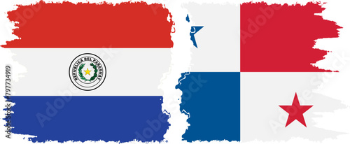 Panama and Paraguay grunge flags connection vector
