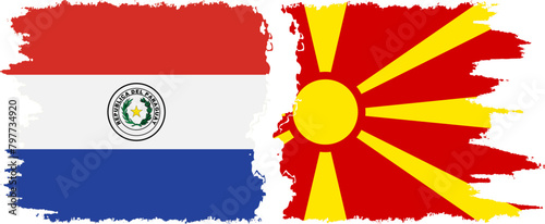 Northern Macedonia and Paraguay grunge flags connection vector