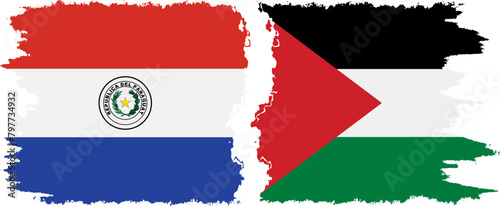 Palestine and Paraguay grunge flags connection vector