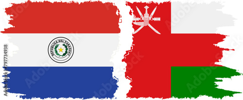 Oman and Paraguay grunge flags connection vector
