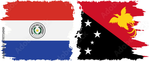 Papua New Guinea and Paraguay grunge flags connection vector