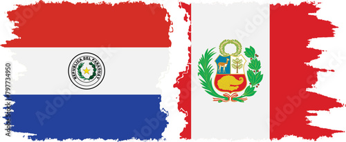Peru and Paraguay grunge flags connection vector