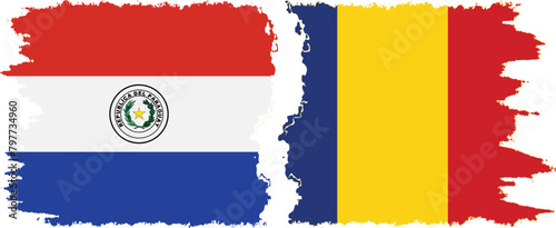 Romania and Paraguay grunge flags connection vector