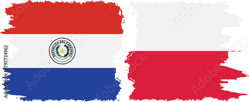 Poland and Paraguay grunge flags connection vector