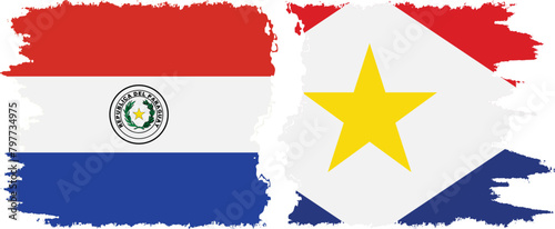 Saba and Paraguay grunge flags connection vector