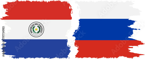 Russia and Paraguay grunge flags connection vector