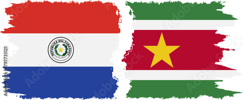 Suriname and Paraguay grunge flags connection vector