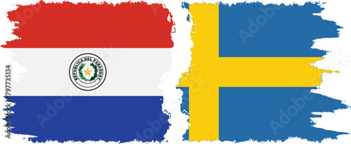 Sweden and Paraguay grunge flags connection vector