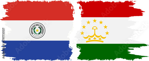 Tajikistan and Paraguay grunge flags connection vector
