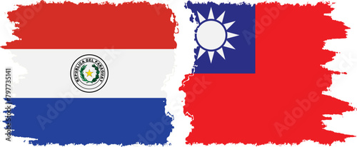Taiwan and Paraguay grunge flags connection vector