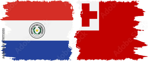 Tonga and Paraguay grunge flags connection vector