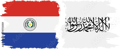 Afghanistan and Paraguay grunge flags connection vector
