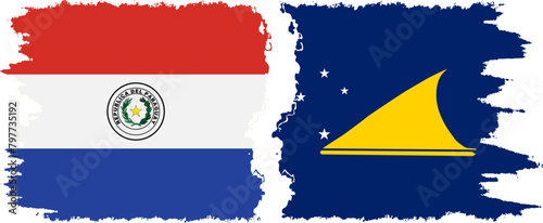 Tokelau and Paraguay grunge flags connection vector