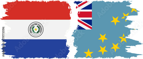 Tuvalu and Paraguay grunge flags connection vector