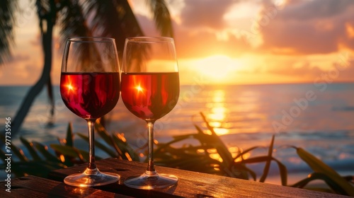 Two Glasses of Wine on a Wooden Table