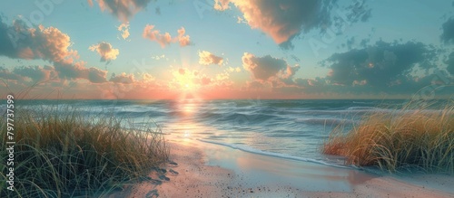 Tranquil Seashore A High Definition D Rendering of a Peaceful Coastal Landscape