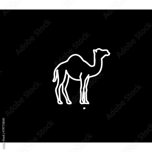 Camel  lines  simple  white logo for neon decoration  black background 