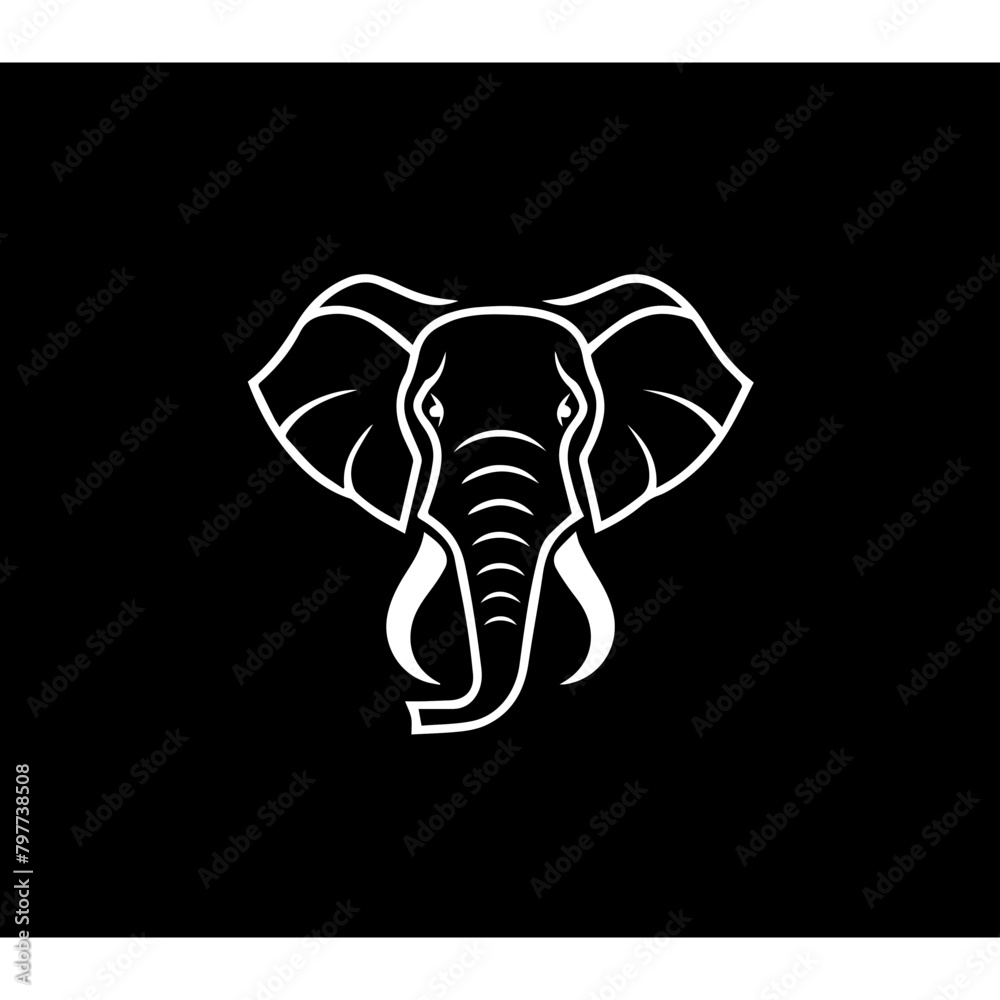 Logo, of a elephant in a frontal perspective, with a rounded and adorable form, black and white vector Logo, of a elephant in a frontal perspective, with a rounded and adorable form, black and white vector