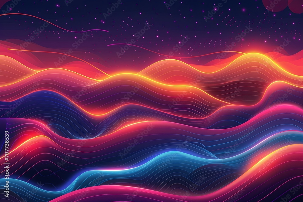 Obraz premium Dynamic 80s Psychedelic Gradient: Vintage Dance Party Waves