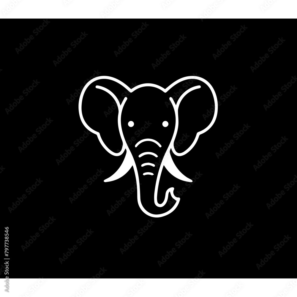 Logo, of a elephant in a frontal perspective, with a rounded and adorable form, black and white vector