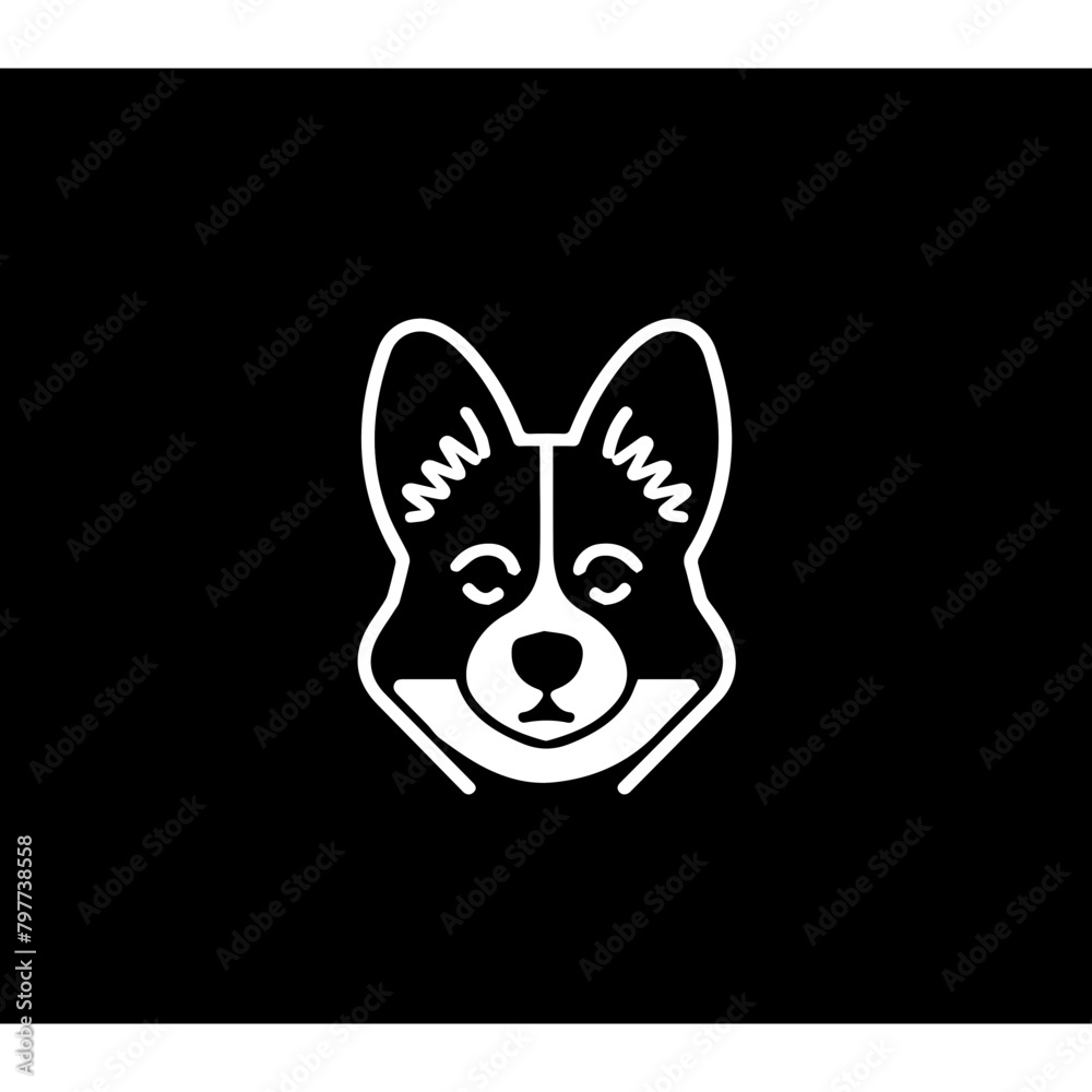 Corgi, lines, simple, logo, black background and white lines