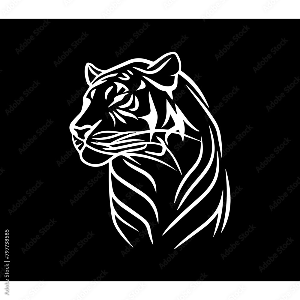 Less lines simplistic line logo tiger body silhouette turn back black simple minimalistic