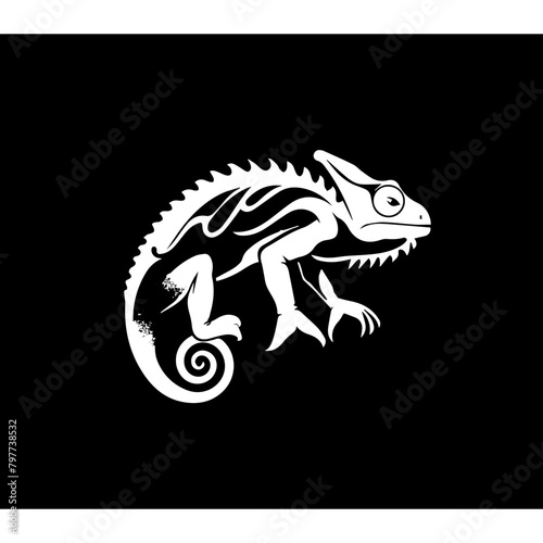 Chameleon, simple logo, black and white 