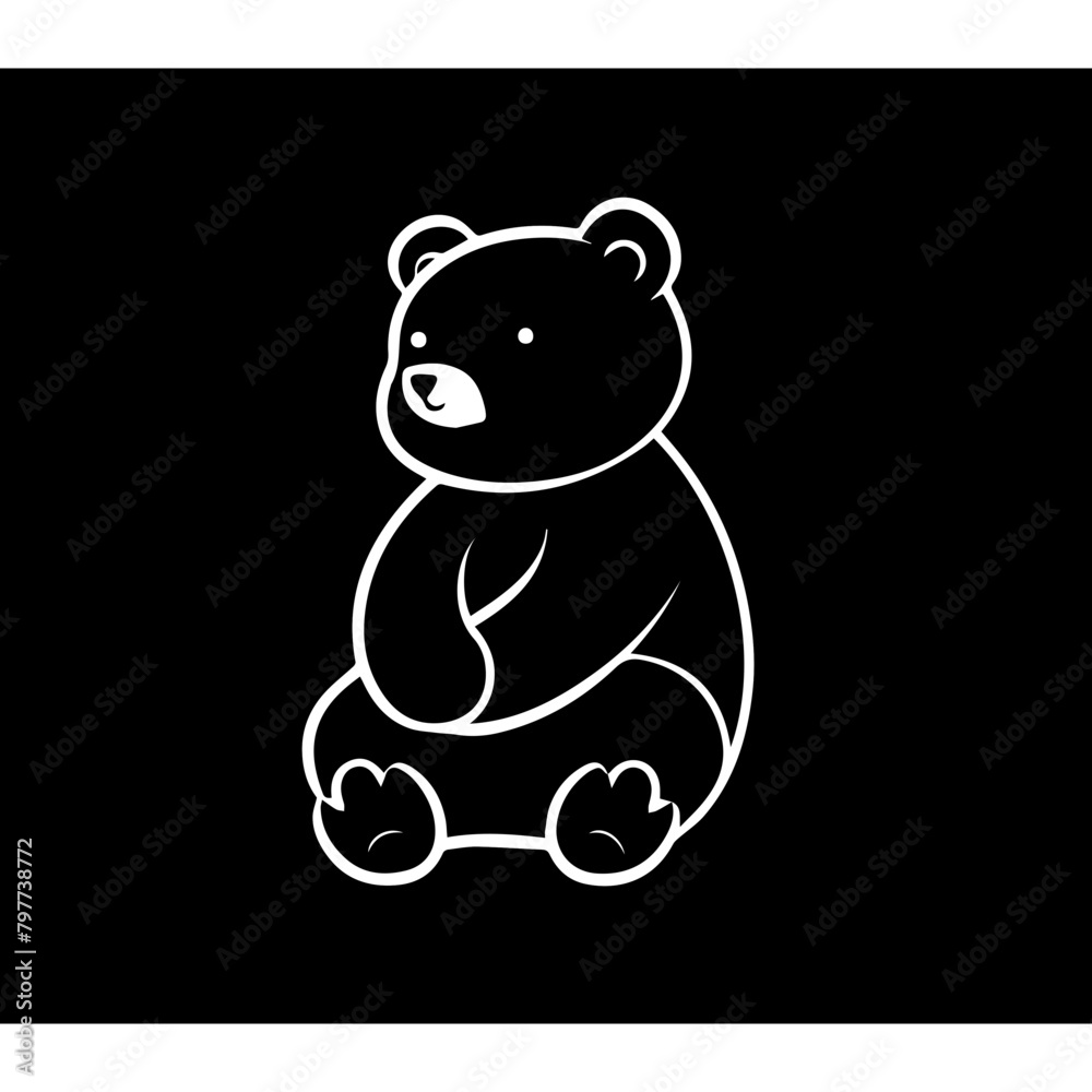 Simple cartoon bear character , simple lines, simple, logo, black background 
