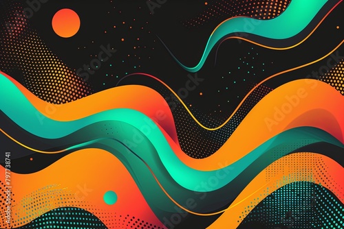Vibrant Gradients Dance: 90s Dynamic Wave Pattern Event in Funky Orange and Teal