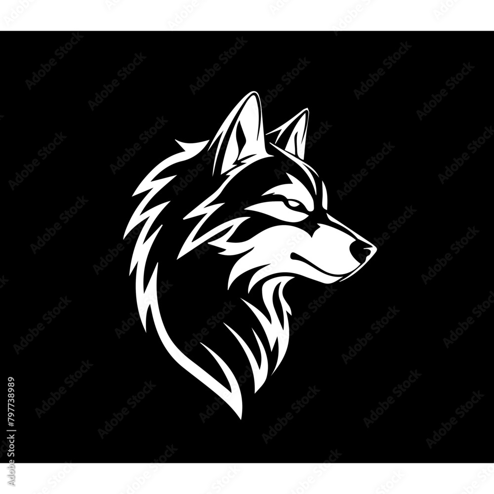 Simple cartoon wolf , simple lines, simple, logo, black background Simple cartoon wolf , simple lines, simple, logo, black background