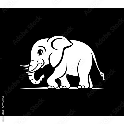 Simple cartoon elephant character , simple lines, simple, logo, black background  © sch_ai