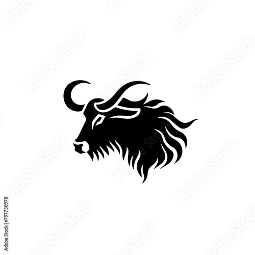 The design of a minimalist logo featuring the side profile of a yak on a white background, using lines as an additional design element. ​ 