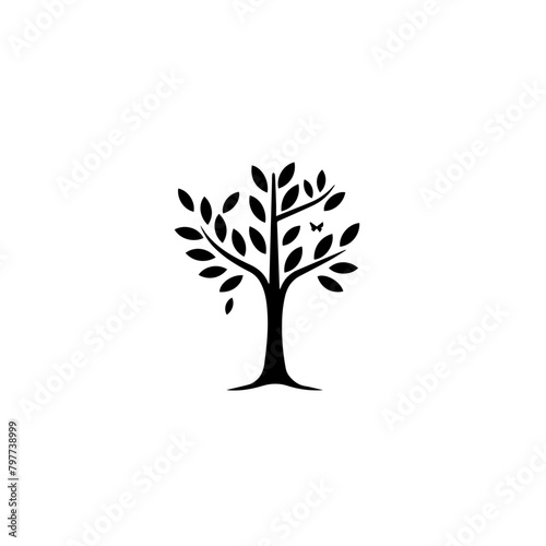 Simple tree icon, black and white logo, simple minimalism, elegant design 