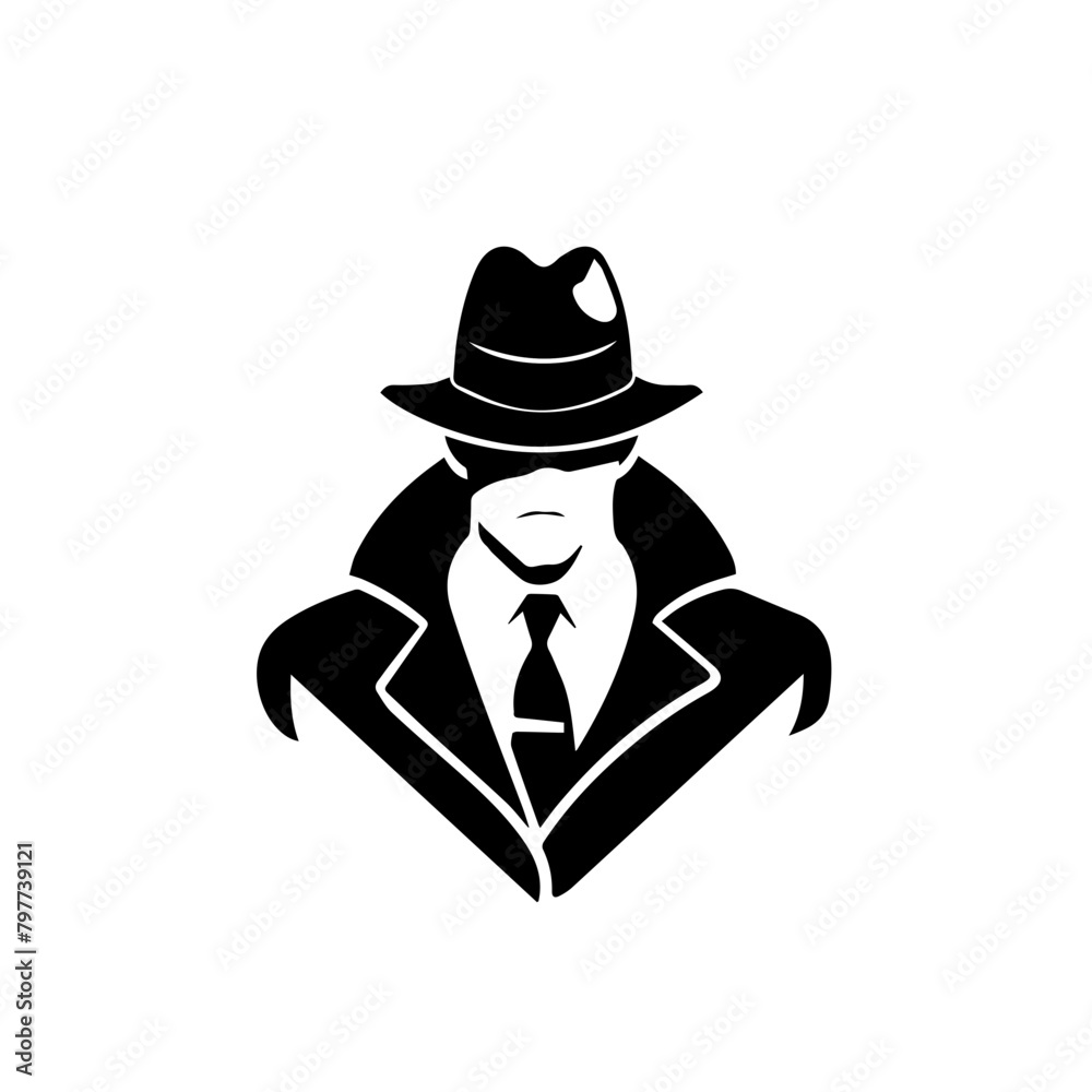 Vector graphic logo of a detective, simple minimal black vector on a white background