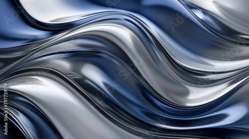 Midnight Blue with Silver Abstract Flowing Waves.
