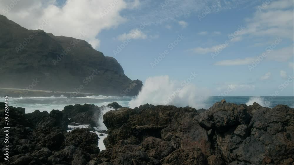 Cinematic wild nature, Playa de las Arenas. Rocky volcanic black beach. Cinematic wild nature, Playa de las Arenas. Rocky volcanic black beach.