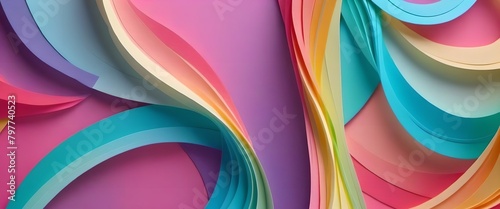 Pastel colors paper art wide header graphic design, AI generated