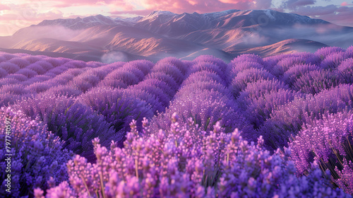 High angle view of a blooming lavender field  calming  natural palette