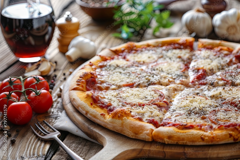 Freshly Baked Pizza at Rustic Italian Dinner: Hot, Delicious, Traditional Meal