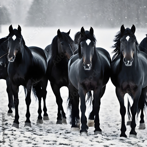 Majestic Black Horses in Snow - A Powerful Portrait of Equine Beauty and Grace © DesignByGade