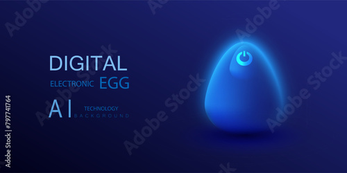 Digital electronic vibration toy egg with switch on off symbol. Easter ai background in technological style. Vector technology illustration.