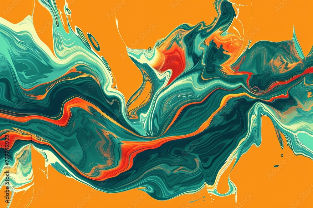 Indie Record Cover: Retro 80s Creative Wave Pattern in Orange and Teal Psychedelic Art