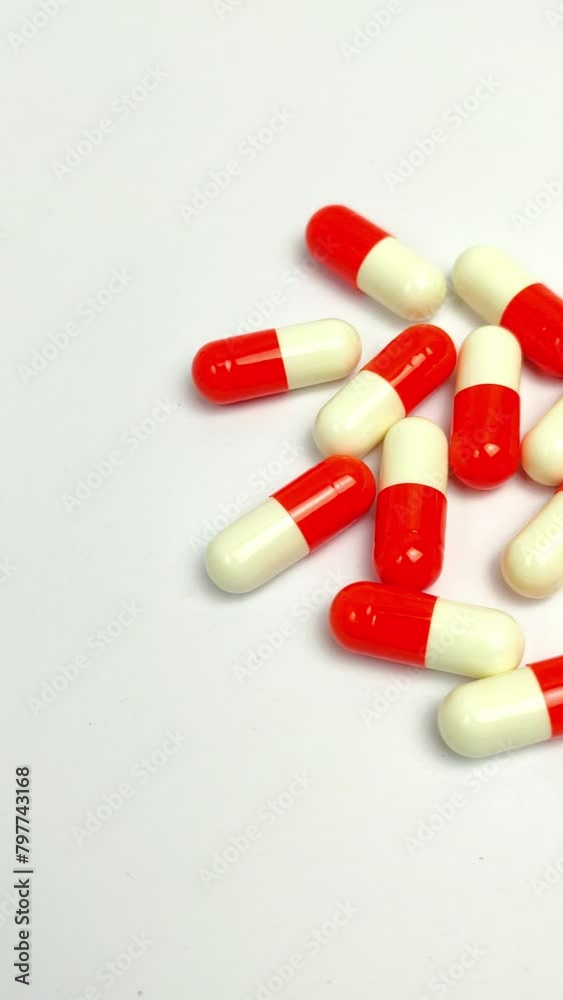 Vertical video, Rotating capsule medicine isolated on white background Vertical video, Rotating capsule medicine isolated on white background