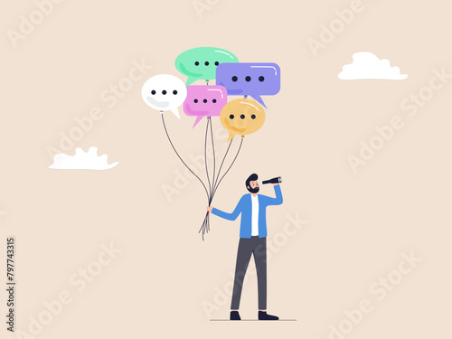 A visionary entrepreneur holding many chat balloons, the importance of communication in business