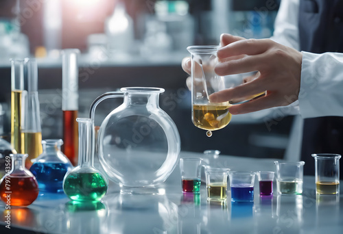 Scientist Conducting Experiments - Colorful Chemicals in Laboratory Setting