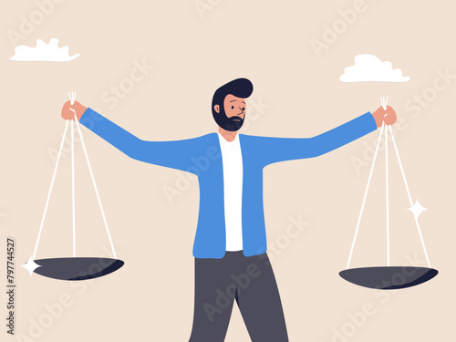 Confused Businessman Holding Scales: Ethics and Integrity Dilemma