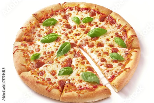 Freshly Baked Traditional Pizza Meal with Fresh Basil - Delectable Cheesy Snack for Balanced Flavors