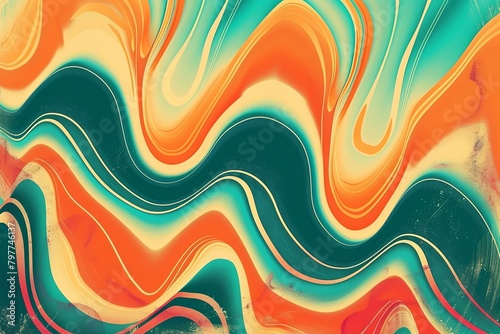 Retro Funk 70s 80s Club Wave Poster: Liquid Orange Teal Gradient Psychedelia