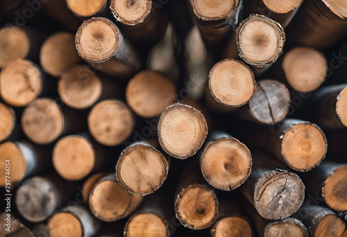 Stacked Wood Logs Close-Up - Natural Timber Texture